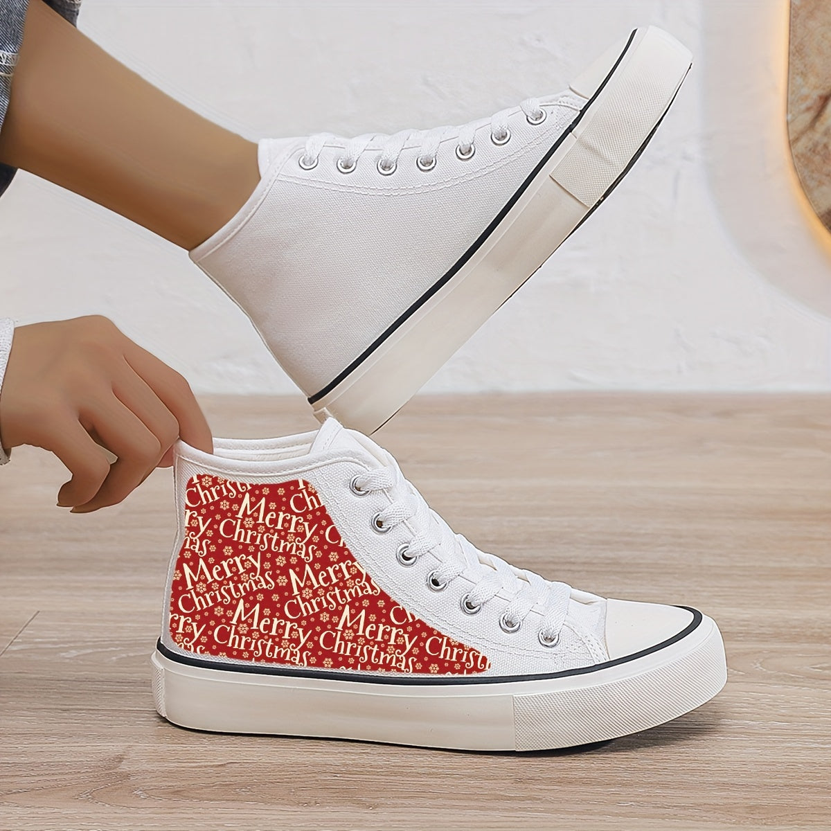 Merry Christmas Plush Lined Chunky Canvas Sneakers