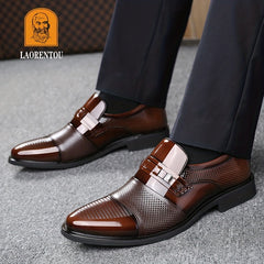 LAORENTOU Men's Leather Dress Shoes Pointed Toe Formal Non Slip Business Office
