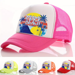 Unisex Breathable Adjustable Baseball Cap with Beach and Letter Embroidery