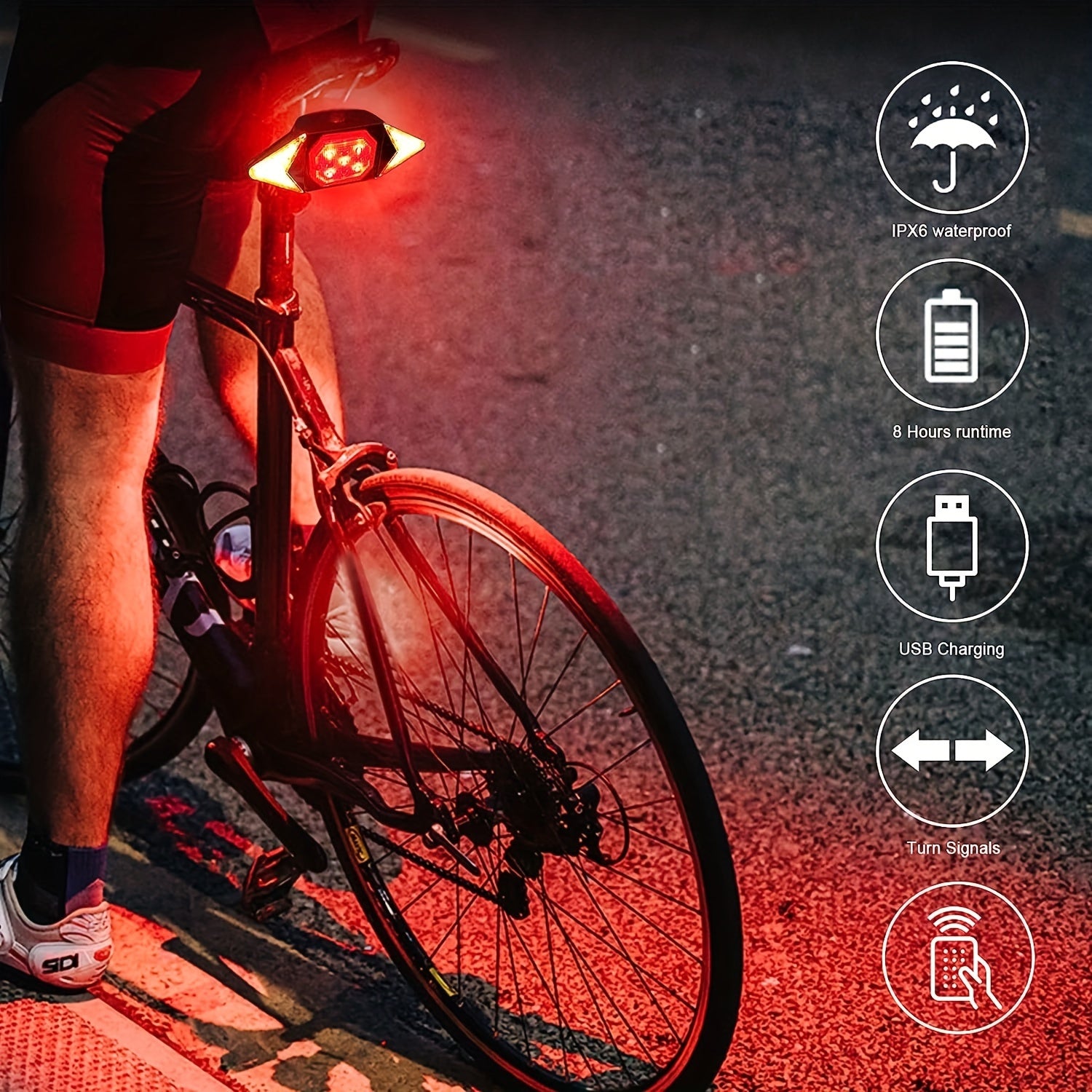 Rechargeable Bicycle Turn Signal Light Waterproof Bright Indicator