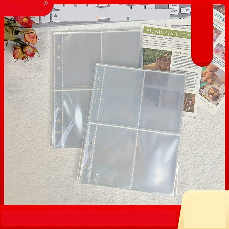 10pcs Transparent Loose Leaf Replacement Bag A5 Card Book 4 Compartments