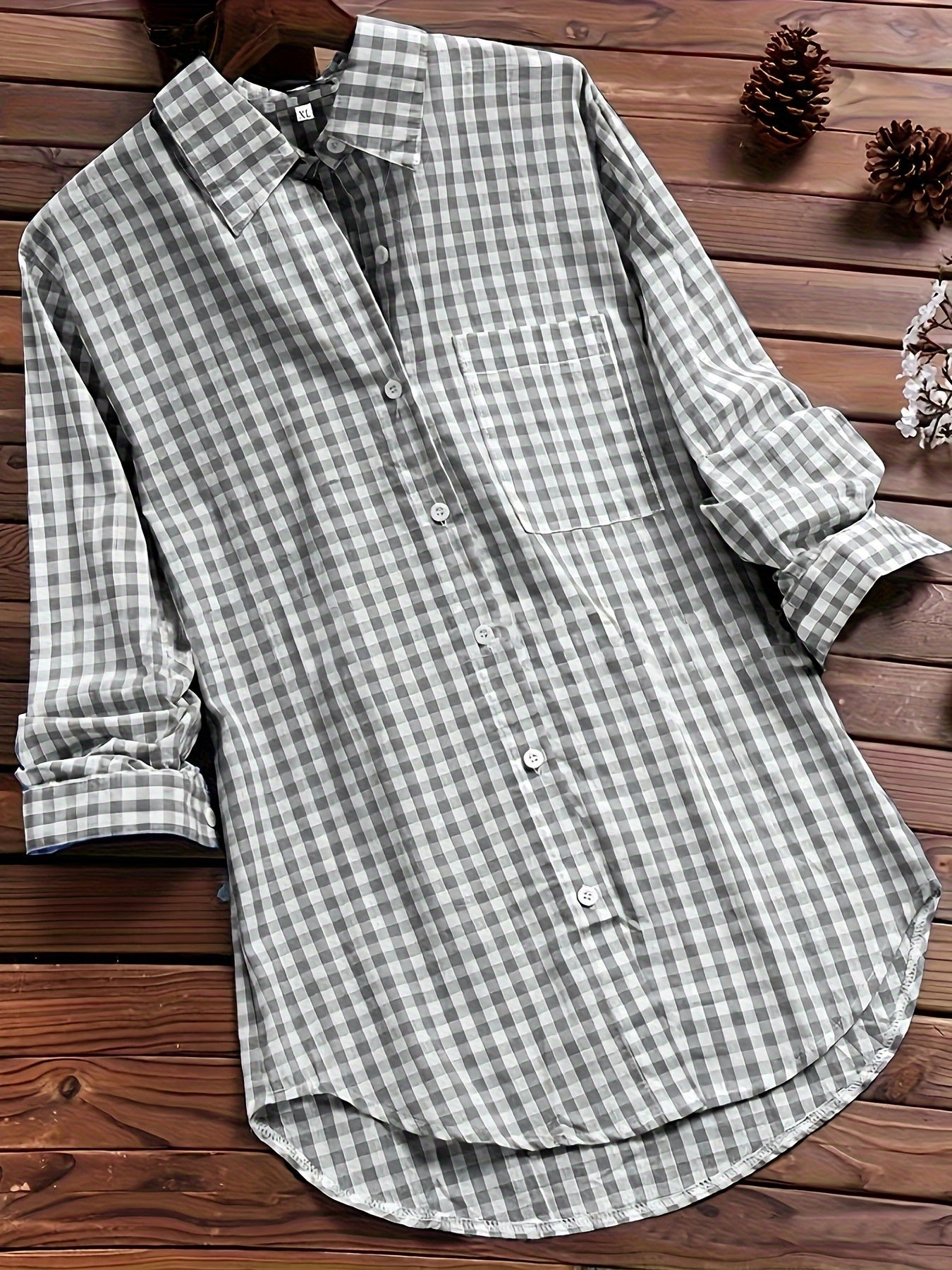  Gingham Print Long Sleeve Shirt