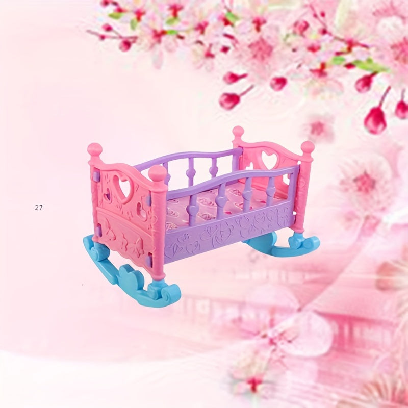Pink Rubber Doll Cradle Bed Soft and Adorable Playhouse Furniture for Girls