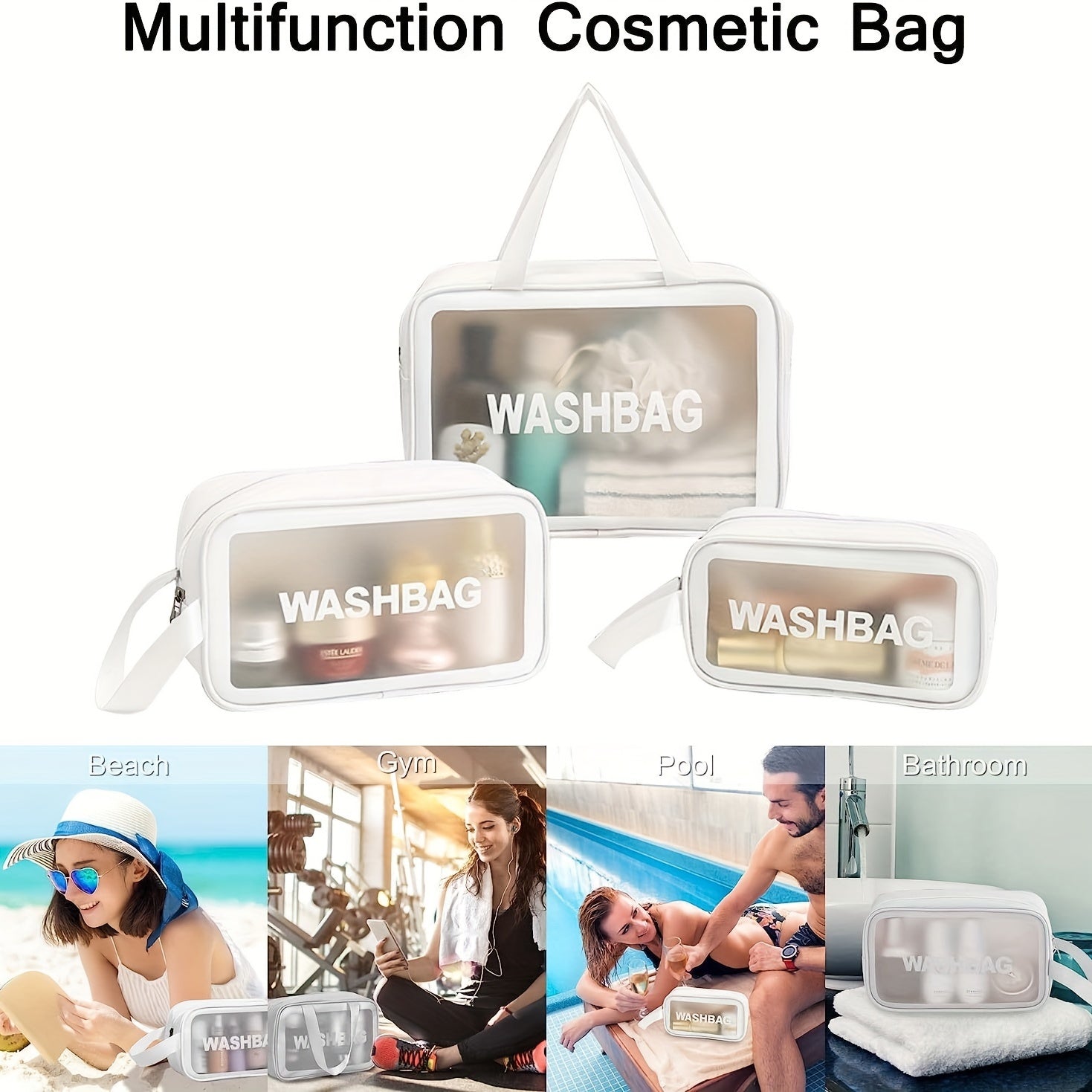 3Pcs Clear Travel Cosmetic Bag Set Waterproof Makeup Bag Portable Toiletry Bag