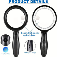 Handheld Magnifying Glass with Light USB Charging Cable