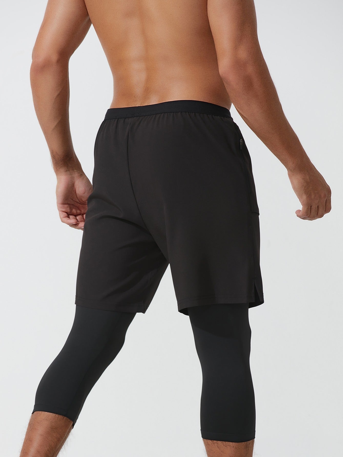 Men's Double Layer Capris With Pockets High Stretch Drawstring