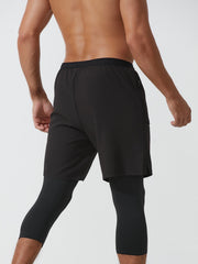 Men's Double Layer Capris With Pockets High Stretch Drawstring