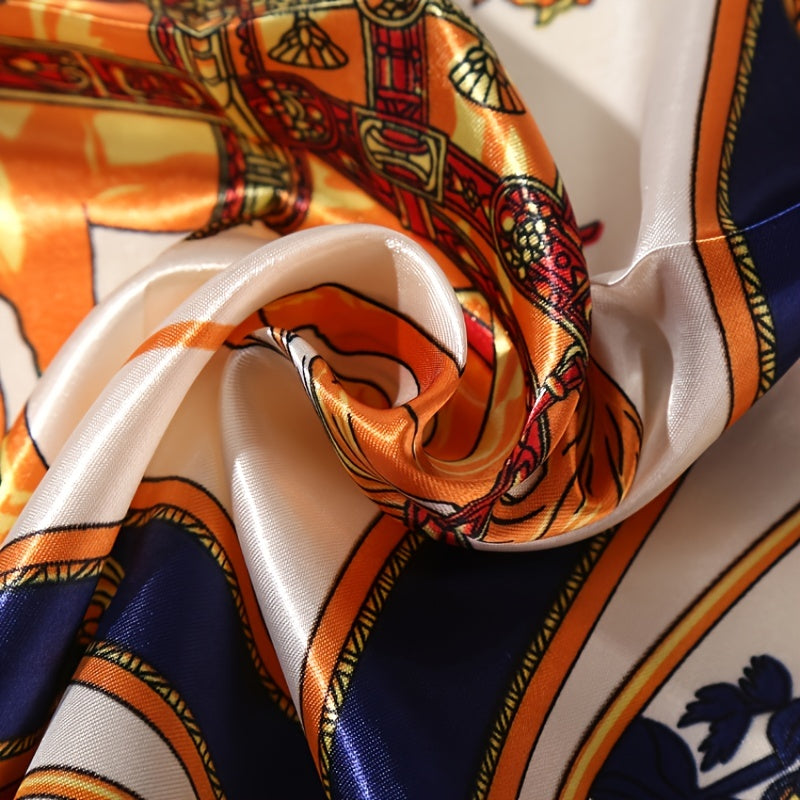 Square Satin Scarf Classic Horse Print Neckerchief Shawl Bandana