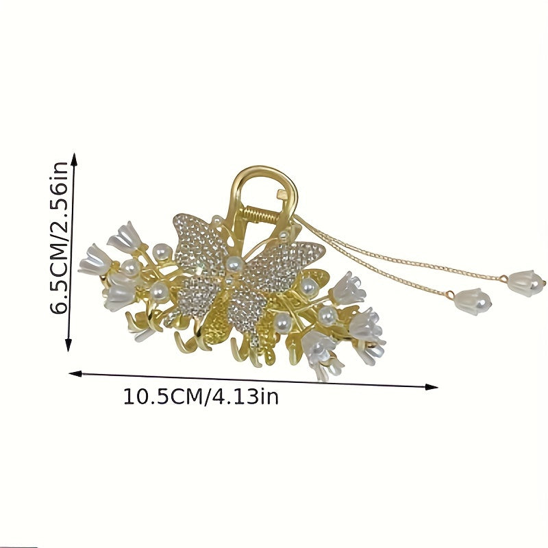 Flower Butterfly Rhinestone Tassel Hair Clip Lily Of Valley Back Head Clip