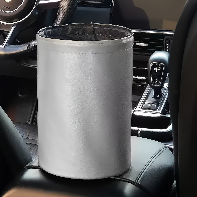 5L Car Trash Can Hanging Bucket PU Leather Waterproof Storage Bin