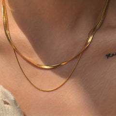 Golden 3-Layer Flat Snake Chain Necklace