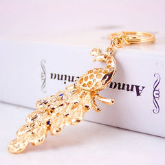 Vintage Rhinestone Peacock Keychain Pendant Animal Keyring Ornament