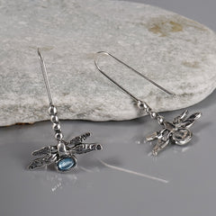 Vintage Dragonfly Stud Earrings with Oval Synthetic Gems for Party