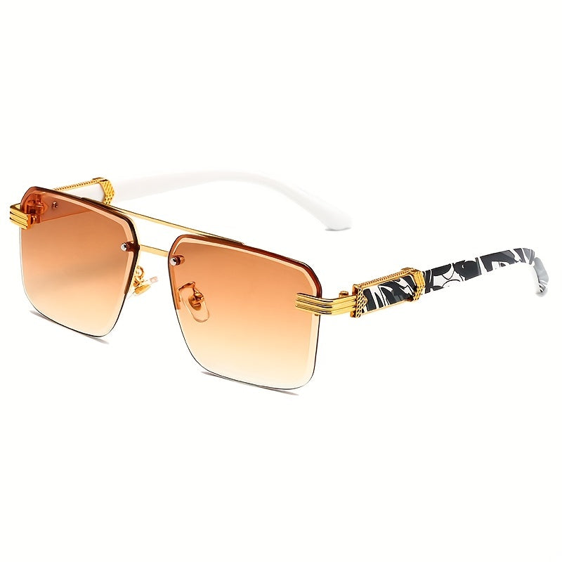 Men's Half Frame Square Cut Sunglasses