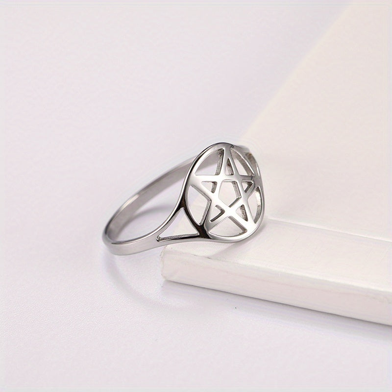 Stainless Steel Pentagram Symbol Ring for Men
