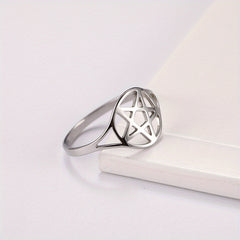 Stainless Steel Pentagram Symbol Ring for Men