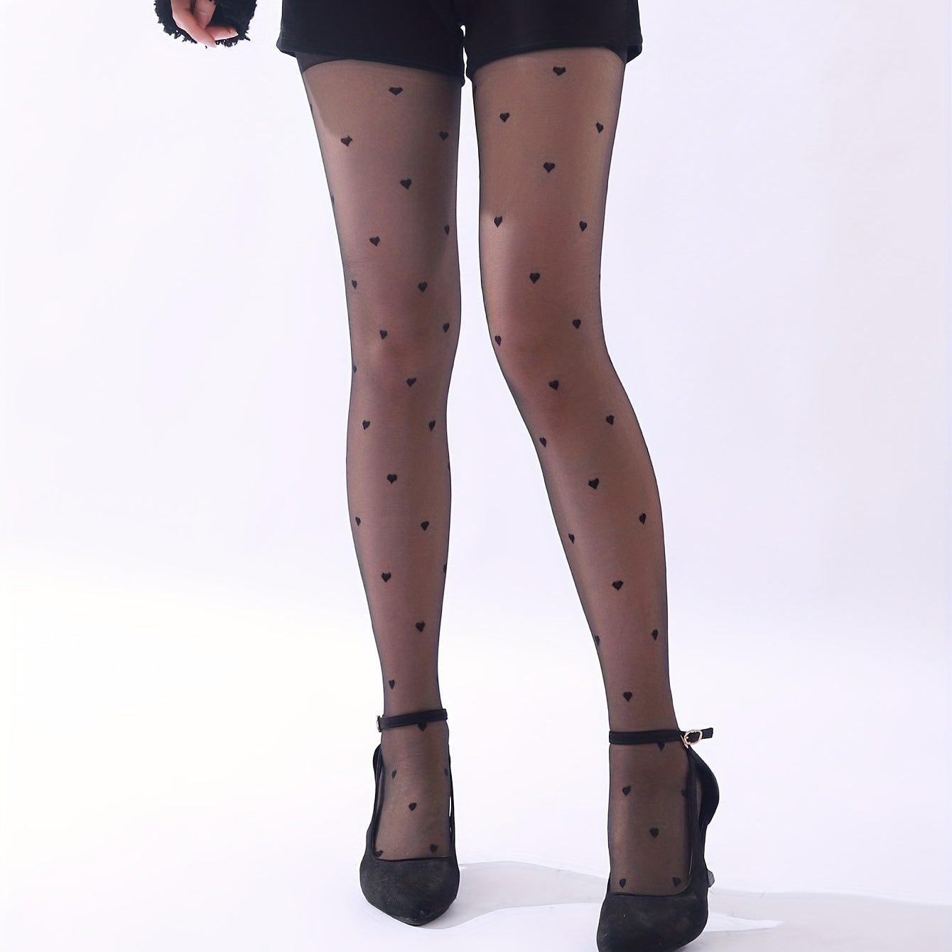 Heart Pattern Pantyhose High Waist Semi Sheer Footed Pantyhose