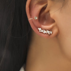 Star Leaf Flower Pearl Zircon Stud Earrings for One Ear