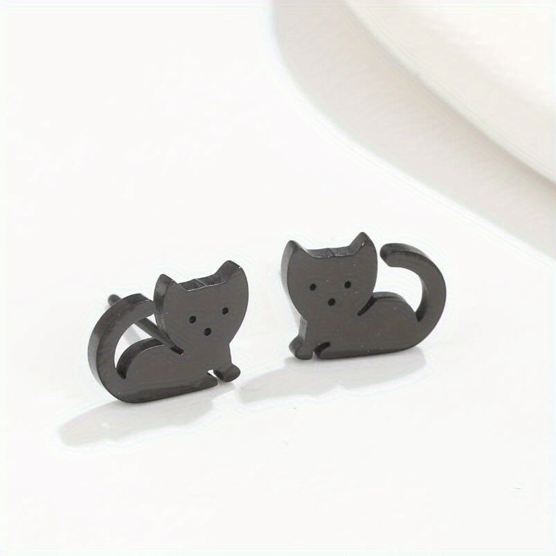 2pcs Men's Stainless Steel Cat Earrings