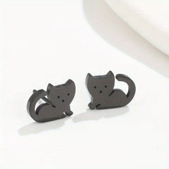2pcs Men's Stainless Steel Cat Earrings