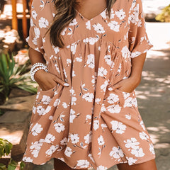 Women's Plus Floral Print V-Neck Dress With Pockets