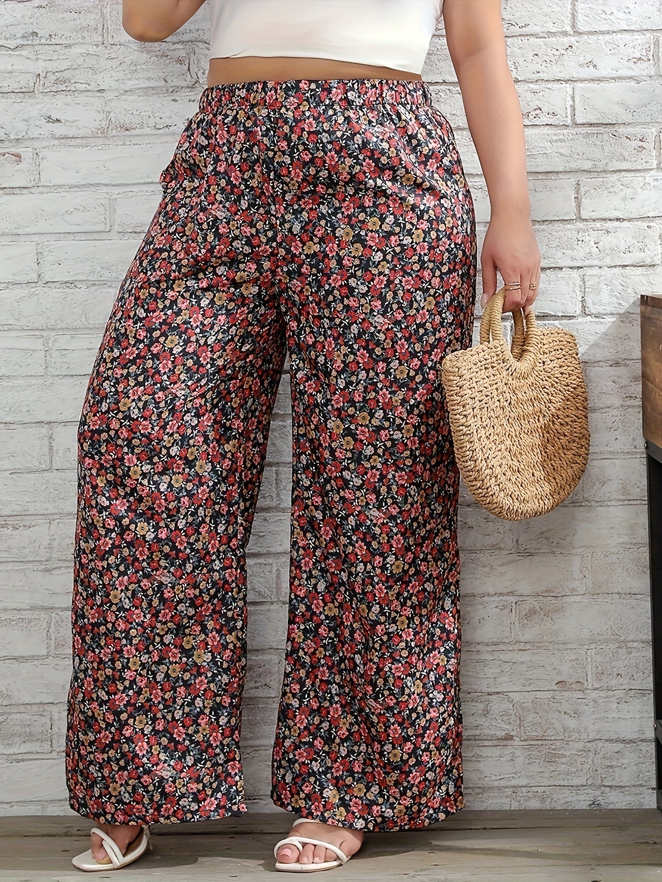  Floral Print High Rise Wide Leg Trousers