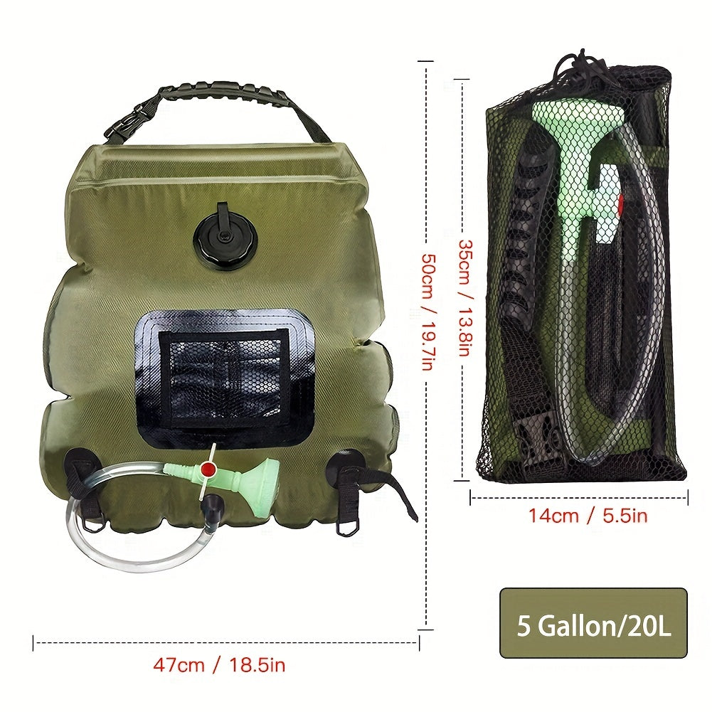 5 Gallon Solar Heated Camping Shower Bag Portable Bath Bag with Removable Hose