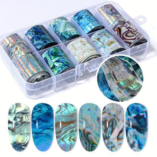 10 Roll Pearl Nail Foil Transfer Stickers Starry Sky Nail Foil