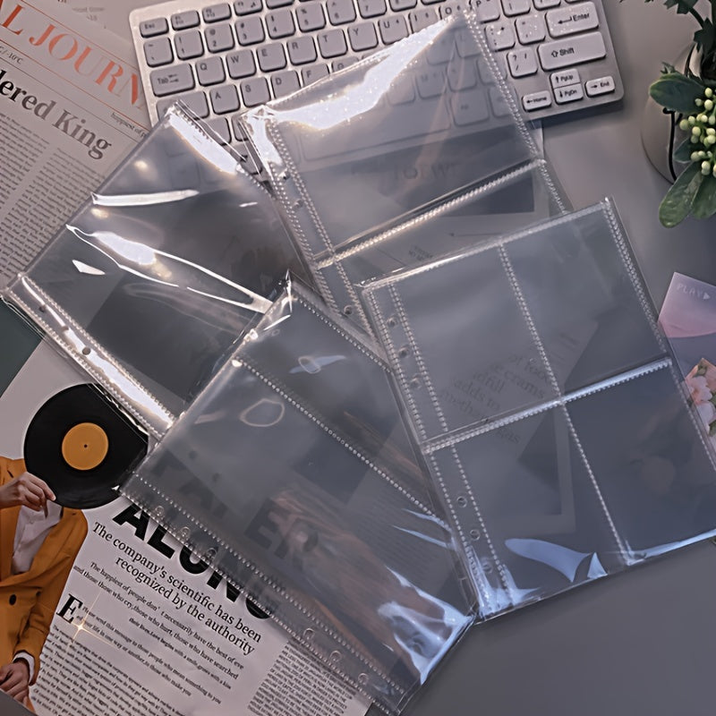 10pcs Transparent Loose Leaf Replacement Bag A5 Card Book 4 Compartments