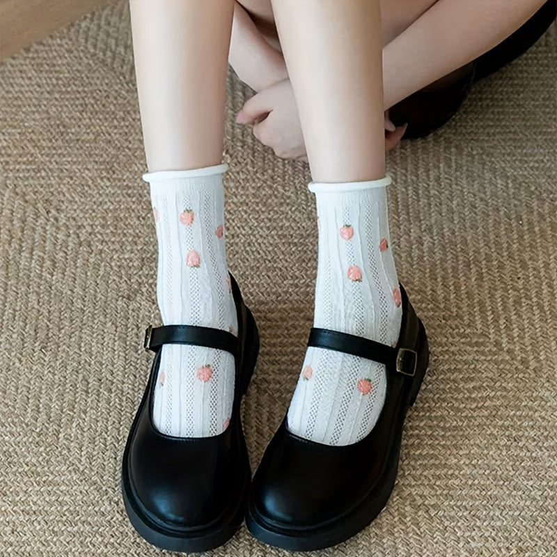 Floral & Fruit Print Socks for Women College Style Stockings