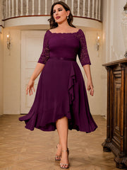  Contrast Lace Off Shoulder Ruffle Trim Formal Dress