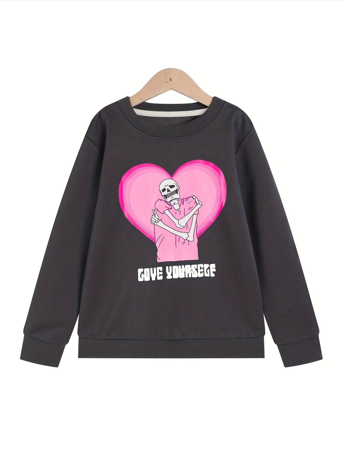Girls' Pink Skeleton Sweatshirt, Long Sleeve Top