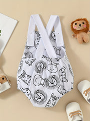 Baby Boys Cartoon Suspender Romper with Animal Print