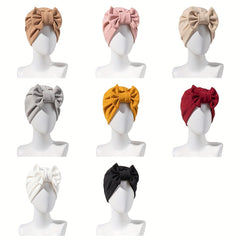 Solid Bowknot Turban Cap Elastic Head Wrap Lightweight Ramadan Head Scarf