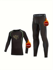 Kids Fleece Lined Compression Base Set Year Print Tops & Pants