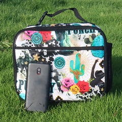 Cactus Floral Lunch Bag Insulated with Bottle Holder Reusable Lunch Box