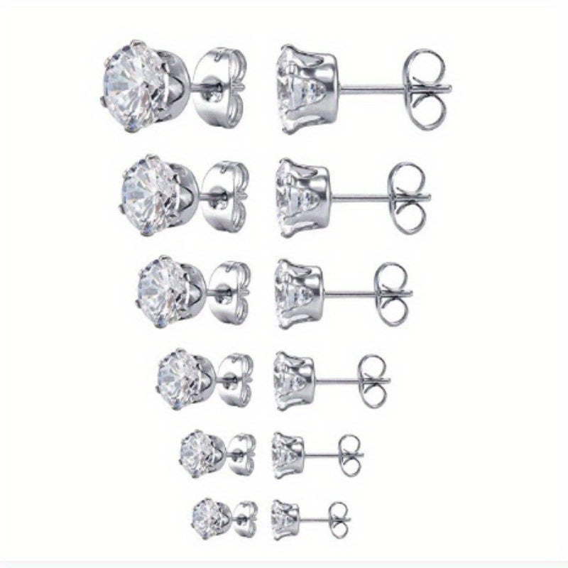 Men's Stainless Steel Claw Stud Earrings with Zircon 3mm 8mm