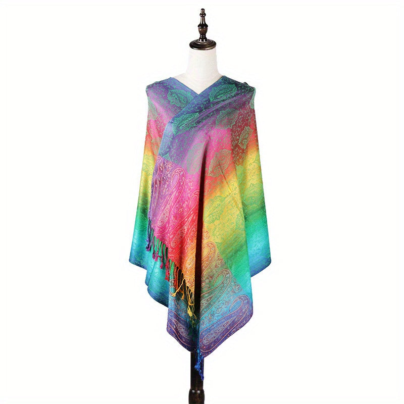 Paisley Jacquard Tassel Scarf Large Gradient Shawl