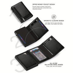 Men's Carbon Fiber RFID Blocking Card Holder with Zipper Coin Purse