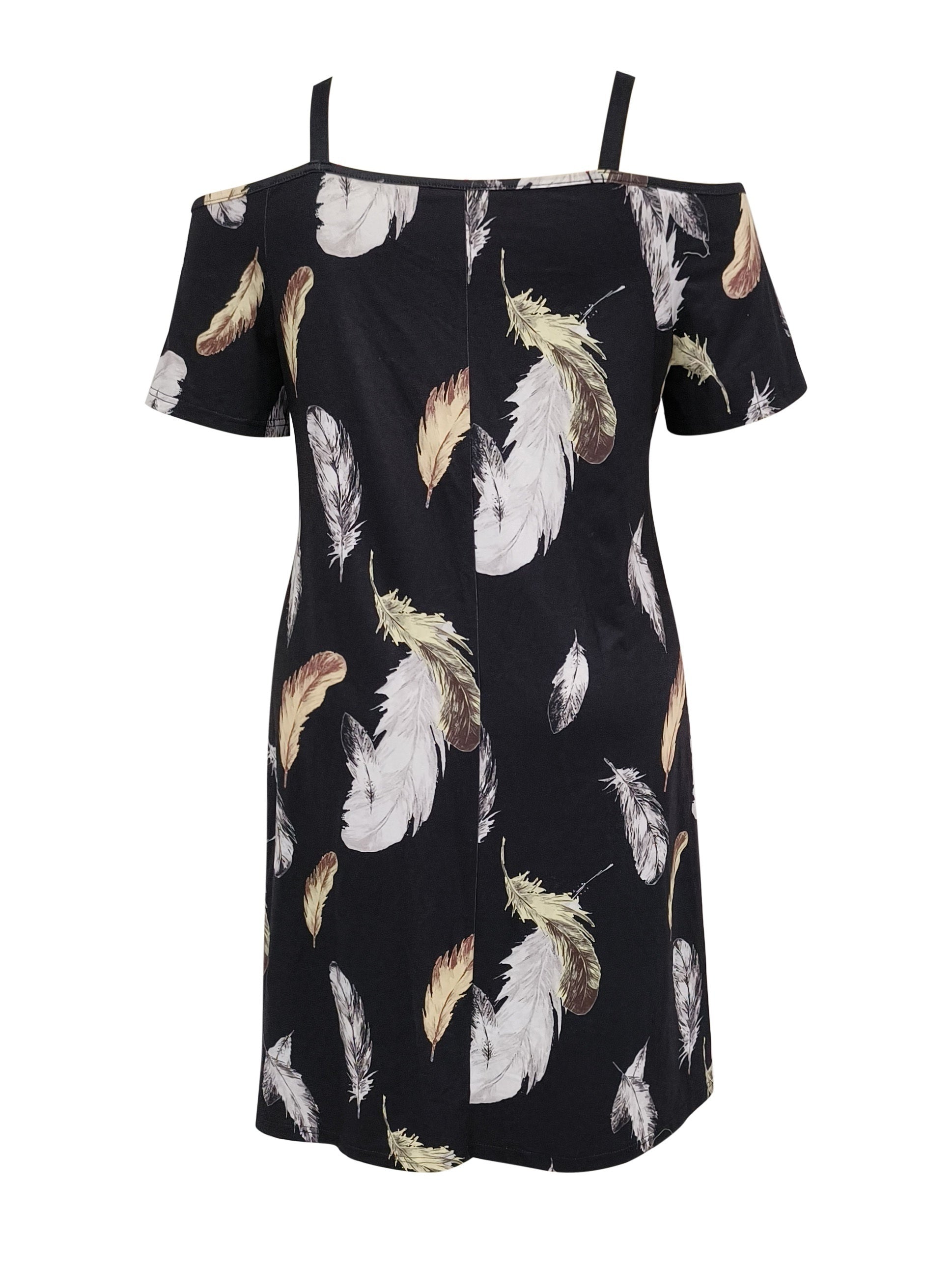 Feather Print Cold Shoulder Dress