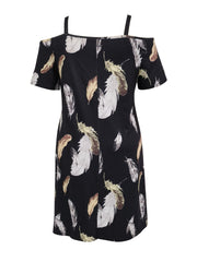 Feather Print Cold Shoulder Dress