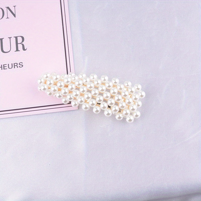 Faux Pearl Beaded Hair Clip Snap Clip Bobby Pin Hair Styling Accessory