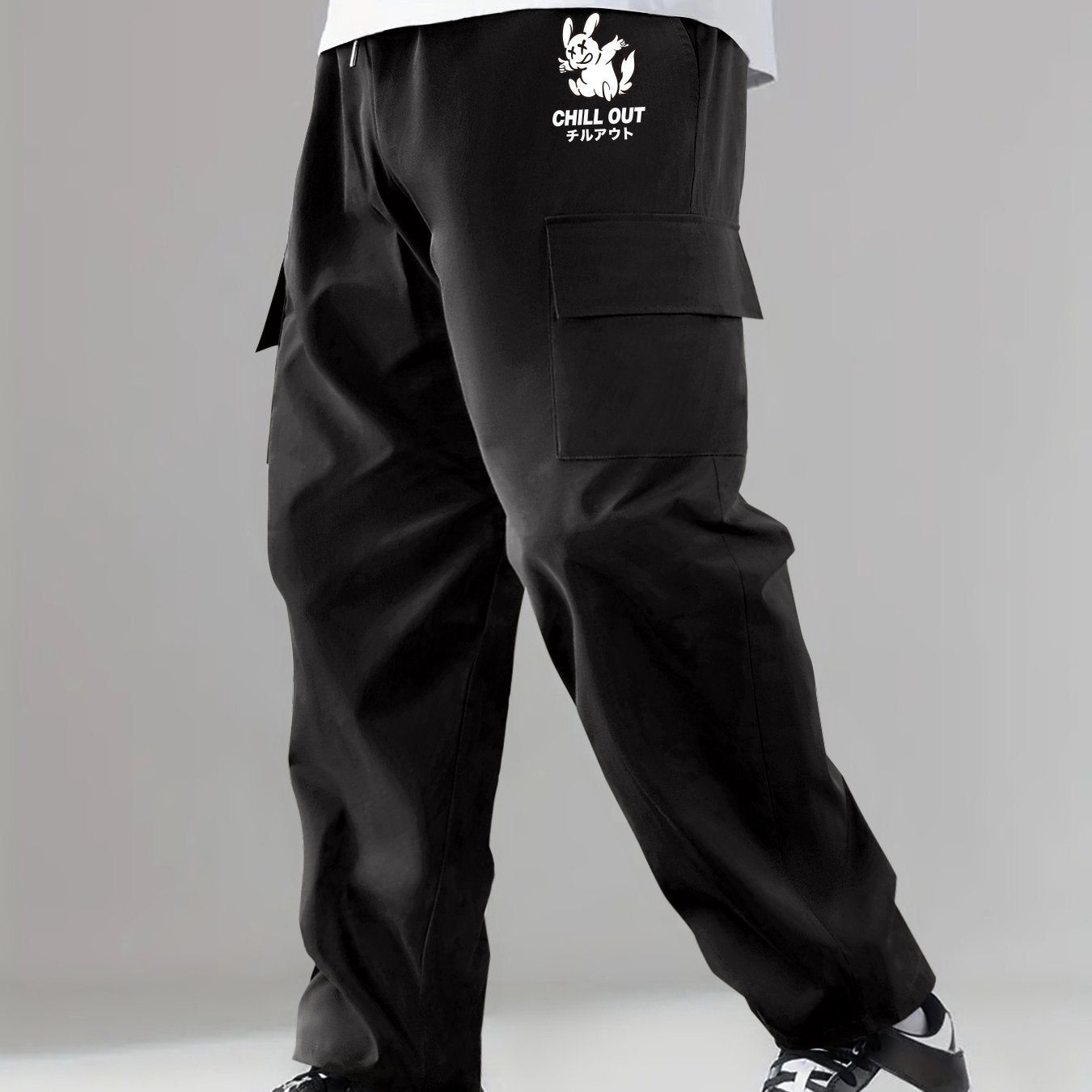 Classic Drawstring Cargo Pants Men's Loose Straight Leg