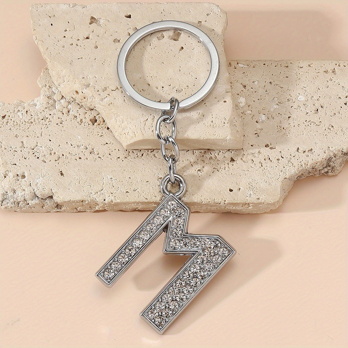 Letter M Rhinestone Keychain Pendant Bag Purse Key Ring Jewelry Accessory