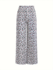  Heart Leopard Pajama Set Short Sleeve Tee & Pants Home Wear