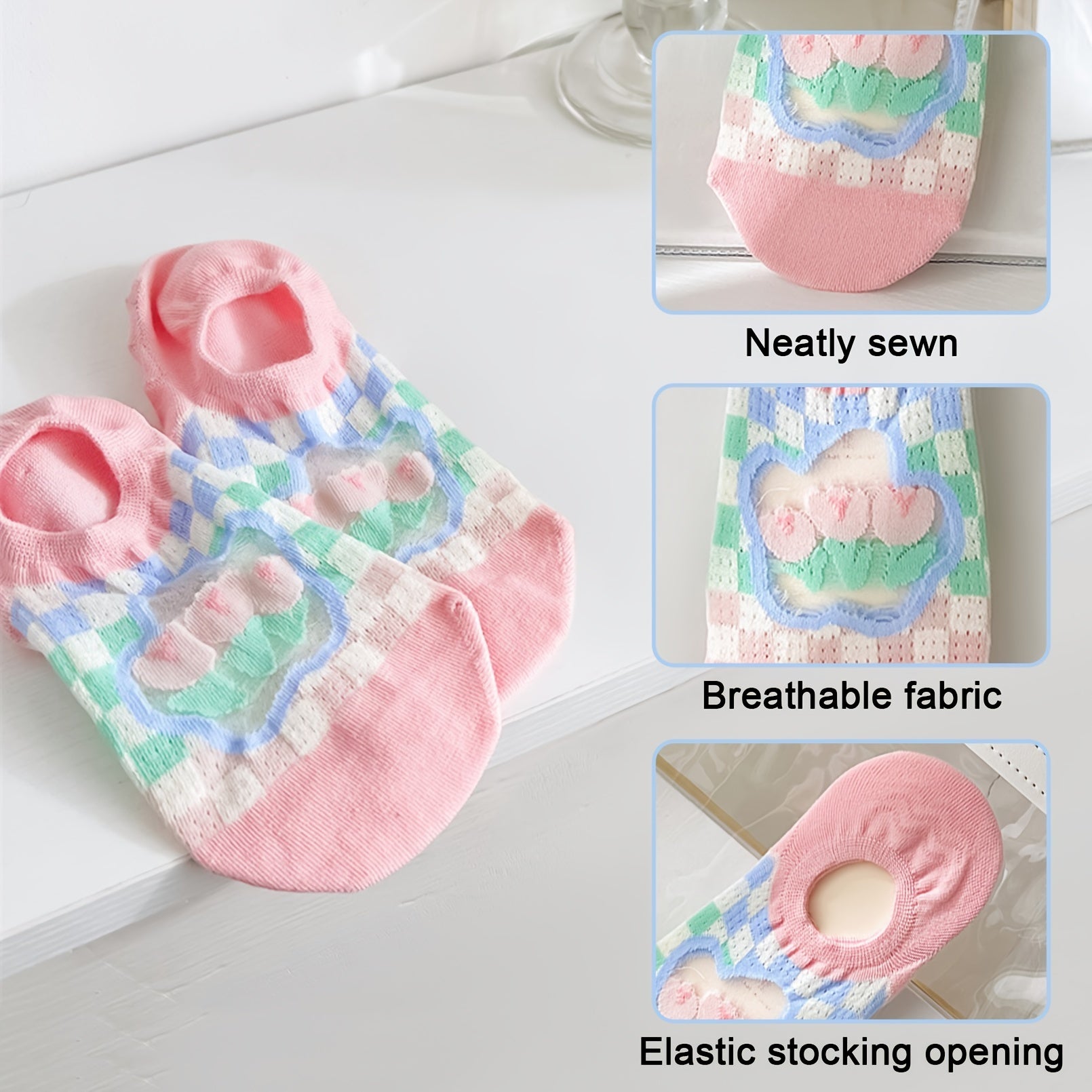 6 Pairs Floral Print Ankle Socks Women's Stockings