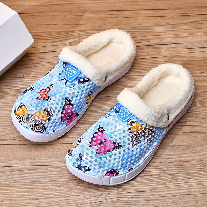 Women's Casual Butterfly Pattern Warm Hole Shoes Comfortable Outdoor Slippers