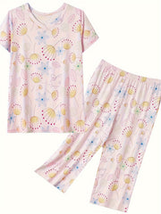 Floral Print Pajama Set V Neck Top & Lounge Pants Women's Sleepwear