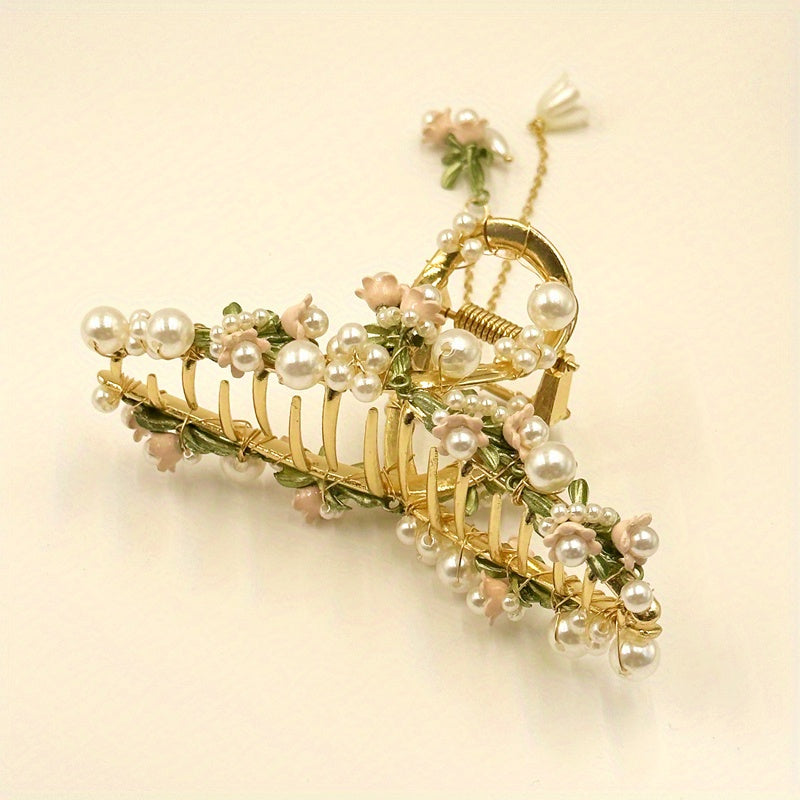 Vintage Lily Orchid Hair Claw Clip Golden Barrette Hair Accessories