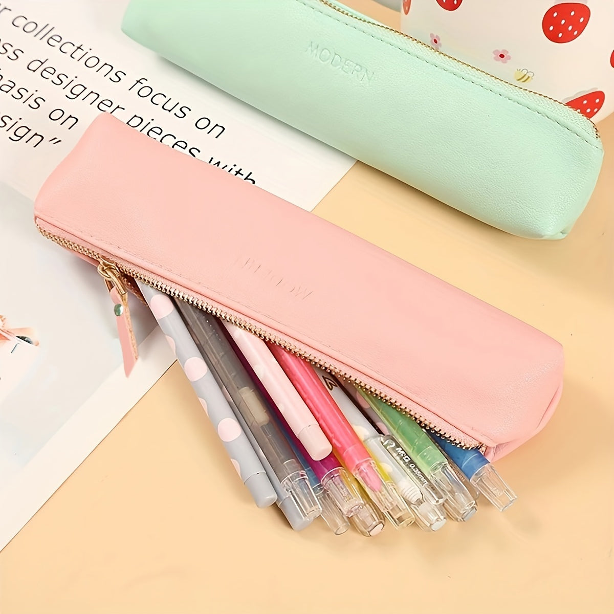 PU Solid Pencil Storage Bag Candy Pencil Case